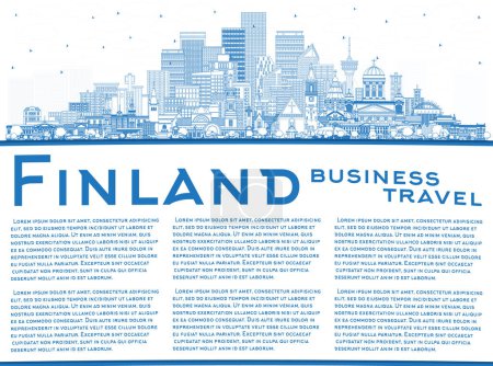 Illustration for Outline Finland city skyline with blue buildings and copy space. Vector illustration. Historic and modern architecture. Finland cityscape with landmarks. Helsinki. Espoo. Vantaa. Oulu. Turku. - Royalty Free Image