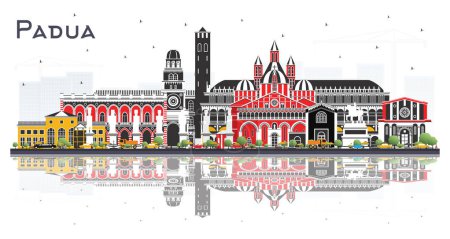 Illustration for Padua Italy City Skyline with Color Buildings and reflections Isolated on White. Vector Illustration. Business Travel and Concept with Historic Architecture. Padua Cityscape with Landmarks. - Royalty Free Image