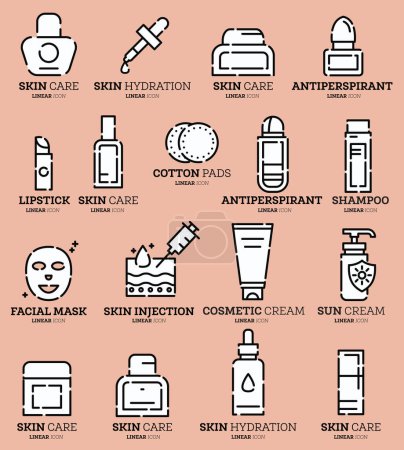 Illustration for Skin care routine icons set. Linear icon. Vector illustration. Personal care products. - Royalty Free Image
