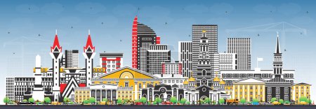 Illustration for Ufa Russia city skyline with color buildings and blue sky. Vector illustration. Ufa cityscape with landmarks. Business travel and tourism concept with modern and historic architecture. - Royalty Free Image