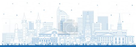 Illustration for Outline Ufa Russia city skyline with blue buildings. Vector illustration. Ufa cityscape with landmarks. Business travel and tourism concept with modern and historic architecture. - Royalty Free Image