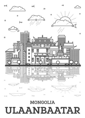 Photo for Outline Ulaanbaatar Mongolia City Skyline with Historic Buildings and Reflections Isolated on White. Vector Illustration. Ulaanbaatar Cityscape with Landmarks. - Royalty Free Image