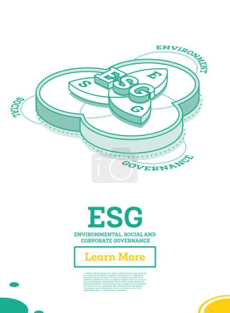 Photo for ESG Concept of Environmental, Social and Governance. Infographic Element. Vector Illustration. Sustainable Development. Isometric Outline Concept. Pie Chart with Three Elements. - Royalty Free Image