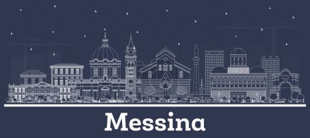 Plan Messine Sicile Italie Ville Skyline avec bâtiments blancs. Illustration vectorielle. Voyage d'affaires et concept avec une architecture moderne. Paysage urbain de Messine avec des monuments.
