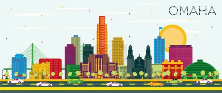 Photo for Omaha Nebraska City Skyline with Color Buildings and Blue Sky. Vector Illustration. Business Travel and Tourism Concept with Historic Architecture. Omaha USA Cityscape with Landmarks. - Royalty Free Image
