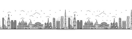 Photo for Seamless pattern with outline Moscow Russia City Skyline. Modern and Historic Buildings Isolated on White. Vector Illustration. Moscow Cityscape with Landmarks. - Royalty Free Image