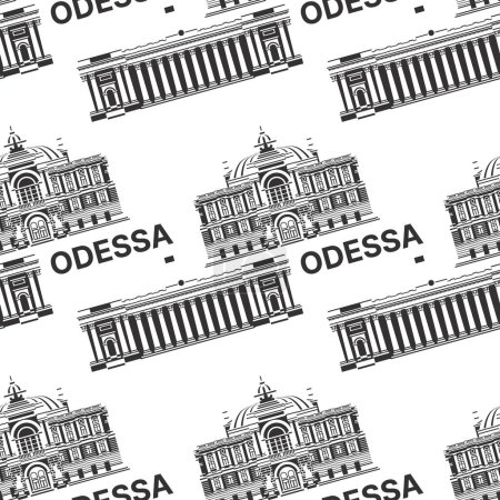 Photo for Seamless pattern with landmarks of Odessa. Vector illustration. Odesa Opera and Ballet Theatre with City Hall. - Royalty Free Image