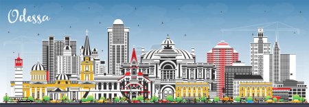 Photo for Odessa city skyline with color buildings and blue sky. Vector illustration. Odesa cityscape with landmarks. Business travel and tourism concept with modern and historic architecture. - Royalty Free Image