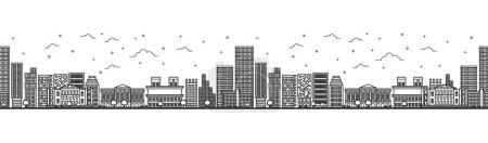 Téléchargez les illustrations : Seamless pattern with outline Oslo Norway City Skyline. Modern Buildings Isolated on White. Vector Illustration. Oslo Cityscape with Landmarks. - en licence libre de droit