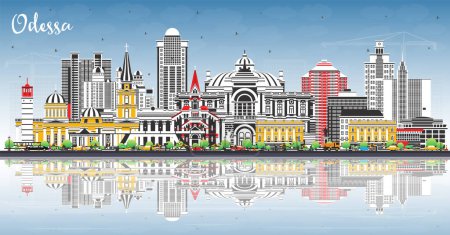 Photo for Odessa city skyline with color buildings, blue sky and reflections. Vector illustration. Odesa cityscape with landmarks. Business travel and tourism concept with modern and historic architecture. - Royalty Free Image
