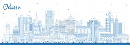 Photo for Outline Odessa city skyline with blue buildings. Vector illustration. Odesa cityscape with landmarks. Business travel and tourism concept with modern and historic architecture. - Royalty Free Image