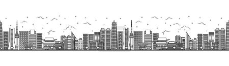 Photo for Seamless pattern with outline Seoul South Korea City Skyline. Modern Buildings Isolated on White. Vector Illustration. Seoul Cityscape with Landmarks. - Royalty Free Image