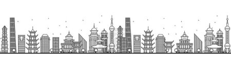 Photo for Seamless pattern with outline Shanghai China city Skyline. Modern Buildings. Vector Illustration. Shanghai cityscape with landmarks. - Royalty Free Image