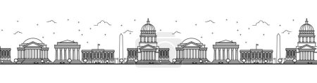 Modèle sans couture avec contour Washington DC USA City Skyline. Bâtiments isolés sur White. Illustration vectorielle. Washington DC Paysage urbain avec des monuments.