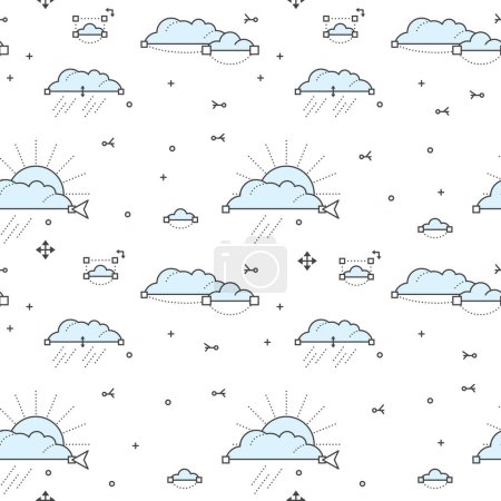 Photo for Seamless pattern with blue clouds and sun. Vector illustration. Linear outline style. - Royalty Free Image