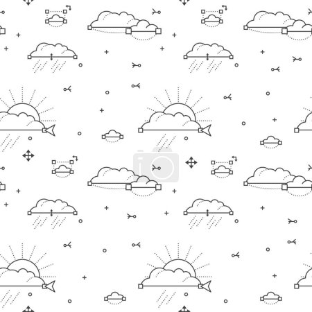 Photo for Seamless pattern with black and white clouds and sun. Vector illustration. Linear outline style. - Royalty Free Image