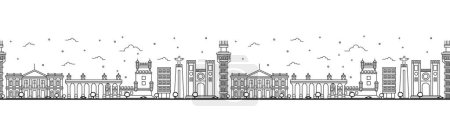 Photo for Seamless pattern with outline Lisbon Portugal City Skyline. Historic Buildings Isolated on White. Vector Illustration. Lisbon Cityscape with Landmarks. - Royalty Free Image