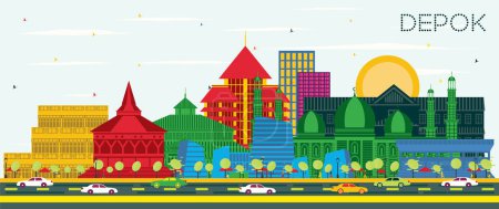 depok indonesien city skyline mit farbigen gebäuden und blauem himmel. Vektorillustration. Geschäftsreisen und Konzept mit moderner Architektur. depok Stadtbild mit Wahrzeichen.