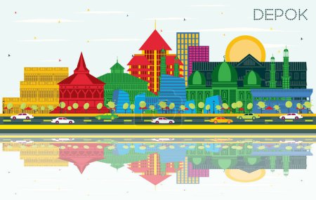 depok indonesien city skyline mit farbigen gebäuden, blauem himmel und reflexionen. Vektorillustration. Geschäftsreisen und Konzept mit moderner Architektur. depok Stadtbild mit Wahrzeichen.
