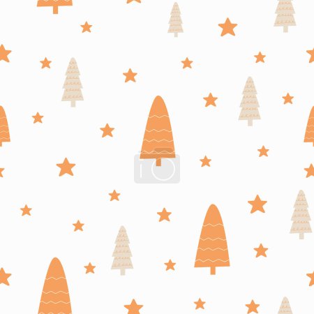 Photo for Seamless pattern with christmas trees and stars in boho style - flat new years trees in orange and beige colors. - Royalty Free Image
