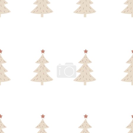 Photo for Seamless pattern with christmas trees in boho style - flat new years trees with stars in beige color. - Royalty Free Image