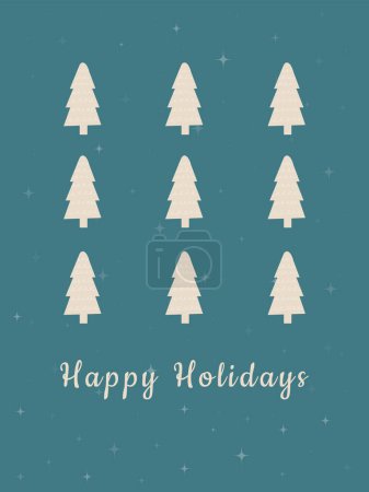 Photo for Merry christmas postcard with christmas trees in boho style on dark night background - flat new years trees in beige color. - Royalty Free Image