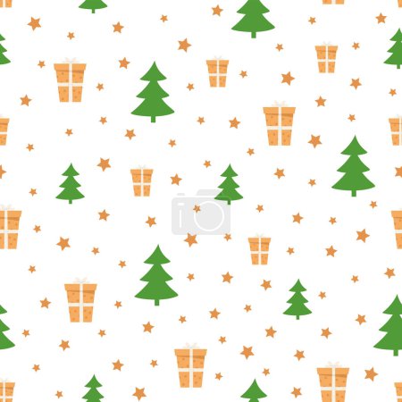 Photo for Seamless pattern with christmas trees and gift boxes - fat style. Christmas vector illustration in green and yellow colors - Royalty Free Image