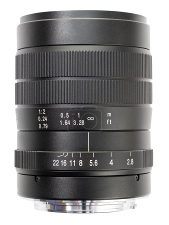 Generic manual focus photo camera lens isolated on white background