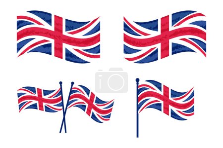 Téléchargez les illustrations : Ensemble d'icônes du drapeau du Royaume-Uni. Style grunge. Illustration vectorielle - en licence libre de droit