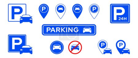 Ilustración de Parking icon set isolated. Collection of Garage parking symbol. Vector illustration - Imagen libre de derechos