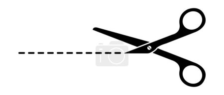 Illustration for Black scissors with dotted line. Flat vector illustration - Royalty Free Image