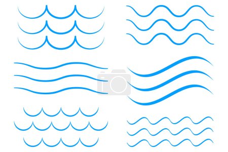Illustration for Sea wave icon set. Collection of thin line waves. Flat vector illustration - Royalty Free Image