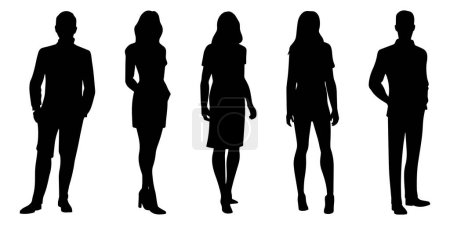 Männer und Frauen Silhouette Gruppe von stehenden Menschen. Vektorillustration