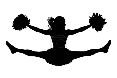 Femme pom-pom girl sautant silhouette. Illustration vectorielle
