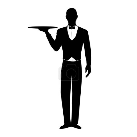 Illustration for Elegant waiter with a empty tray silhouette. Vector illustration - Royalty Free Image