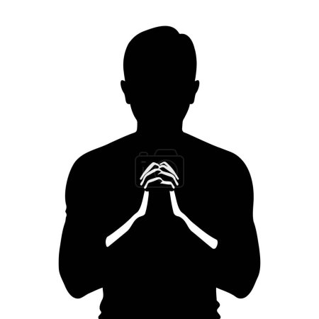 Ilustración de Hombre rezando silueta. Manos dobladas para rezar. Ilustración vectorial - Imagen libre de derechos