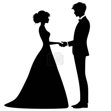 Illustration for Silhouette of a young couple elegantly dressed holding hands. Vector illustration - Royalty Free Image