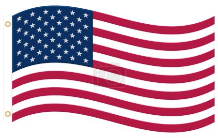 Téléchargez les illustrations : Agitant le drapeau américain des États-Unis avec de vraies proportions et couleurs. Étoiles brodées, rayures cousues et œillets en laiton. Illustration vectorielle - en licence libre de droit