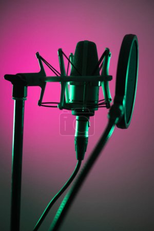 Téléchargez les photos : Microphone cardioïde à diaphragme grand studio de voix off dans les studios professionnels d'enregistrement vocal. - en image libre de droit
