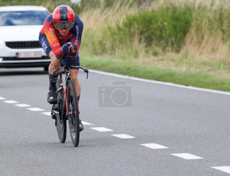 Téléchargez les photos : Genly, Belgique - 25 juillet 2023 : Tour de Wallonie, étape 4, heure de procès, Ben Swift - en image libre de droit