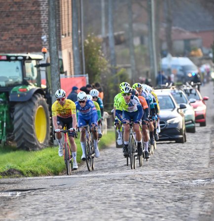 Photo for Dour, Belgium - February 27, 2024 : small group of riders at the Grand Prix Samyn 2024 - Royalty Free Image