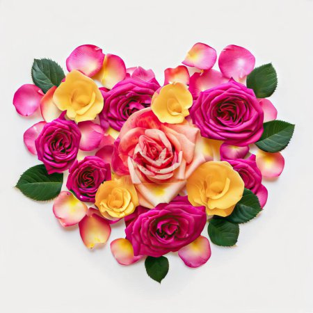 Foto de Corazón hecho de flores sobre fondo rosa - Imagen libre de derechos