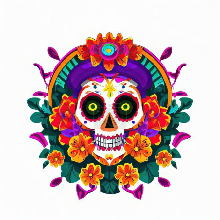 Foto de El cráneo mexicano con flores y flores - Imagen libre de derechos