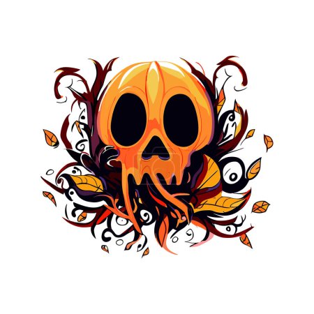 Foto de Calavera de calabaza de Halloween con hojas vector diseño de ilustración - Imagen libre de derechos