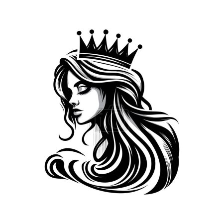 Foto de Hermosa chica con el pelo largo y la corona. ilustración vectorial. - Imagen libre de derechos