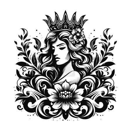 Foto de Hermosa cabeza de mujer con corona de rosas y flores. - Imagen libre de derechos