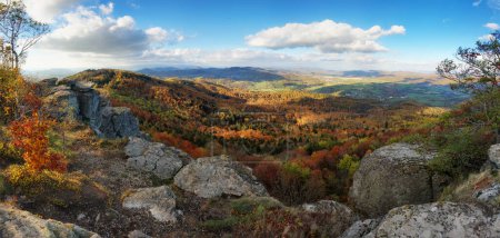 Photo for Autumn panorama with forest from peak Sitno, Banska Stiavnica. - Royalty Free Image