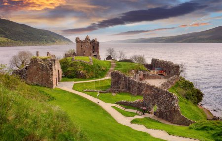 Photo for Scotland - sunset over Urquhart castle, Loch Ness - UK - Royalty Free Image
