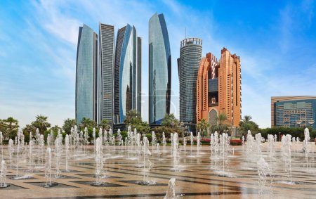 Photo for Skyscraper towers and cityscape skyline of Abu Dhabi, UAE at day - Royalty Free Image