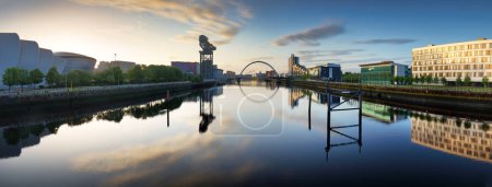 Photo for Glasgow city at sunrise, panorama wtih river Clyde, Scotland - Royalty Free Image